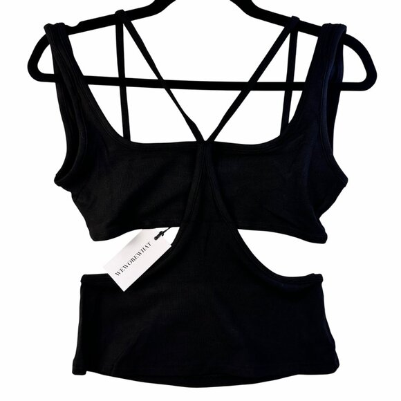 WEWOREWHAT By REVOLVE Womens Black CUTOUT Stretch Jersey Tank Sz L Whimsy Grunge - Picture 3 of 9